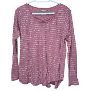 *3 FOR $9* Arizona Jean Co Long Sleeve Striped Criss Cross Neck Y2K Top Shirt L